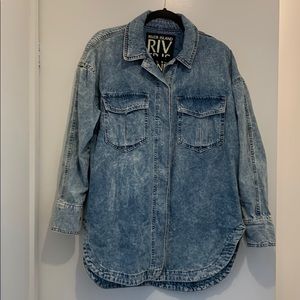 Distressed denim oversized shacket